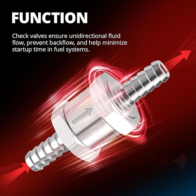 EVIL ENERGY 5/16" (8mm) Check Valve, 2 Pcs Aluminum One Way Fuel Check Valve for Gasoline, Diesel & Coolant with Universal Hose Clamps, Silver