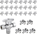 30-Pack Foskan Dual Outlet Angle Stop Valve,1/4 Turn Shut off Valve,1/2" PEX-A x 3/8" OD x 3/8" OD,Chrome Plated Brass