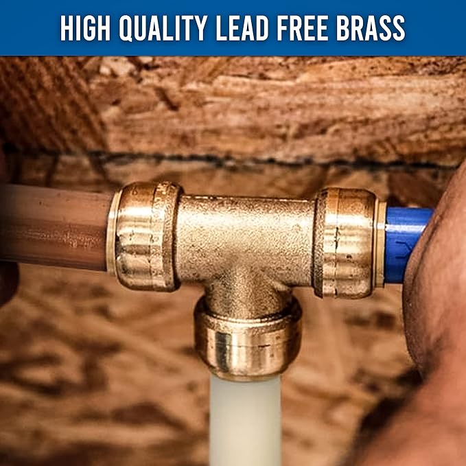 3/4 Inch Push Fit Plumbing Tee - Push-to-Connect Plumbing Fittings - Straight/Elbow/Tee Plumbing Fitting with 3/4" Disconnect Clip - Push fit Fittings for Copper Copper, PEX, CPVC Pipe (pack 10)