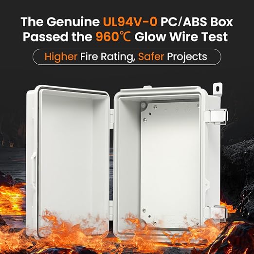 QILIPSU UL94-V0 Outdoor Electrical Box 11.8"x7.9"x6.7" Waterproof Junction Box Weatherproof PC/ABS Alloy Plastic IP66 Project Electric Enclosure Grey Hinged Door