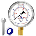 2-1/2" Liquid Filled Pressure Gauge, 0-200 PSI/0-14 Bar, 304 Stainless Steel Case, 1/4" NPT Lower Mount, Brass Connection, Manometer, IP67 Waterproof Air, Oil & Water Pressure Gauge