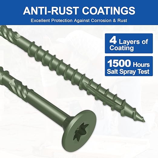 #10 x 4” Deck Screws, 500Pcs Star Drive Wood Screws, Rust Resistant Timber Screws for Timber/Log/Landscaping Wood, T25 Star Bit Included, Green