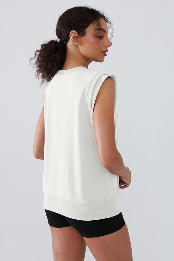 Workout Tank Tops Woman Crew Neck Athletic Tops Cotton Sweatshirt Loose Fit Muscle Tanks Runnning Gym Sports Shirt