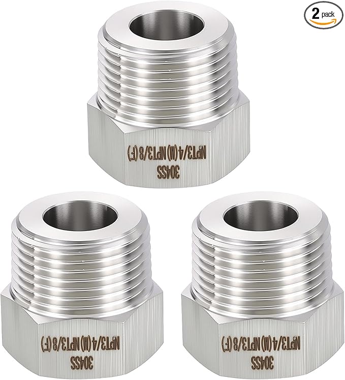 METALLIXITY 2PCS 3/4" Male NPT x 3/8" FeMale NPT Thread 304 Stainless Steel Hex Bushing Extension Tube Adapters Convert for Water Tub Spout/Shower