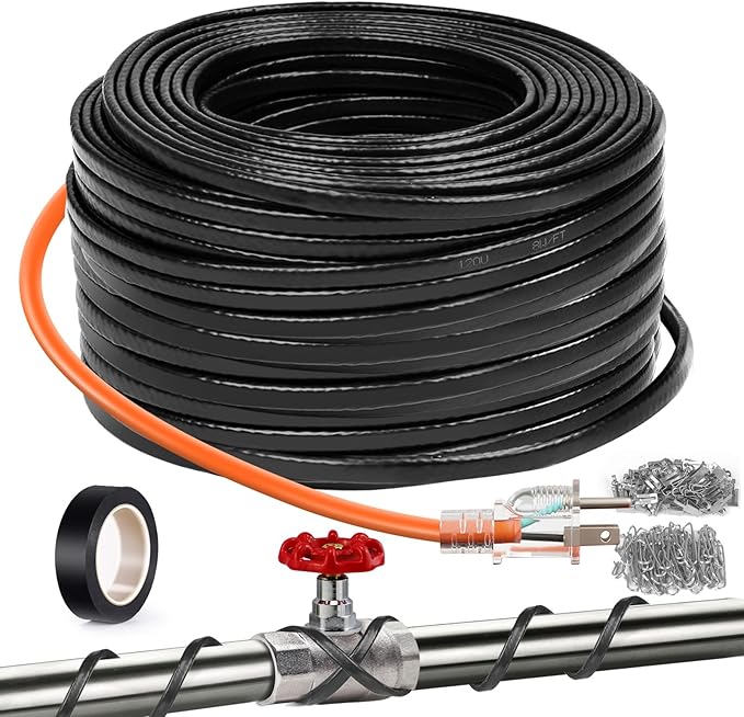 130FT（3FT-200FT） Pipe Heating Cable for Pipe Freeze Protection, Heat Cable for Water Pipes(Metal and Plastic), Pipe Heat Tape Keeps Water Flowing at -40°F 5w/ft, 120V Plumbing fixture