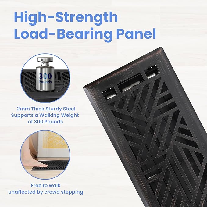 4x12 Inches 2 Pack Heavy Duty Walkable Floor Register Easy Adjust Air Supply Lever Floor Vents - Brooklyn Design - Vent Cover for Home Floor - Oil Rubbed Bronze