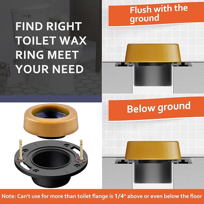 Toilet Flanges and Wax Rings for Toilets with Extended Flanges and Extra Thick Wax Rings for Floor Exit Toilets New Installation or Reinstallation 4" Waste Line for Plumbing Below Floor