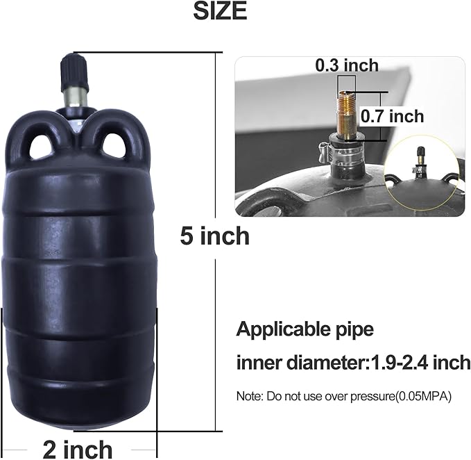 Water Shut Off Airbag with Long Hose, 2 Inch Inflatable Pipe Plug, Pipe Test Plug, Test Ball Plug, Used for Drainage Pipe, Sewage Pipe Temporary Water Blocking, Closed Water Test