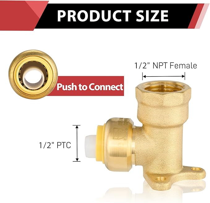 EFIELD 1/2" Push Fit x 1/2" Female NPT Drop-ear Elbows Brass Fitting with a Disconnect Clip (Pack of 5),(PF066-5PCS)