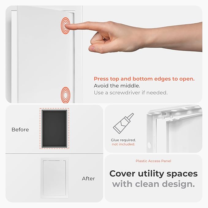 8x12 Inch White Access Panel – ABS Plastic Rectangular Wall & Ceiling Access Door for Plumbing Electrical HVAC – Easy Install Indoor Panel for Drywall Home Improvement and Maintenance