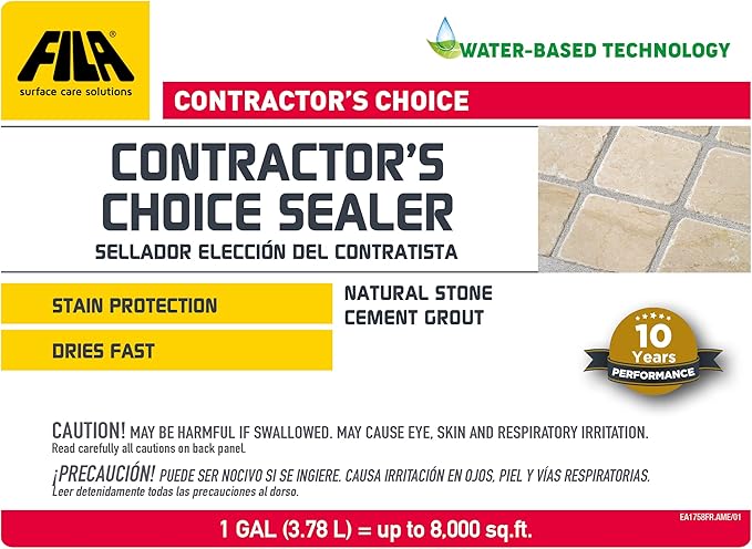 FILA Surface Care Solutions, CONTRACTOR'S Choice Sealer, Tile and Grout Sealer, Natural Stone Sealer Outdoor and Indoor, Waterproof, Stain Proof, Penetrating and Impregnator Sealer, 1 GAL