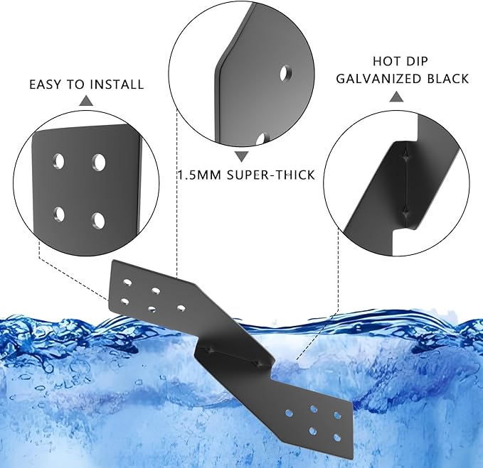 (50pcs) 16-Gauge Thick Hurricane Straps, Black Powder-Coated Rafter Ties, Heavy Duty Right Rafter Brackets, Strong Hurricane Clips, Tie Brackets for House, Roof Trusses, Shed, Building (Right)