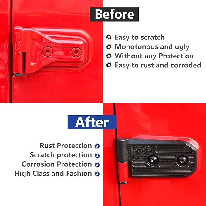 JL Door Hinges for Jeep, Replacement Original Factory Door Hinge Sleeve for 2018-2023 Jeep Wrangler JL JLU Sports Sahara Rubicon Gladiator JT Accessories 4 Door, Aluminum,8 Pcs, Black