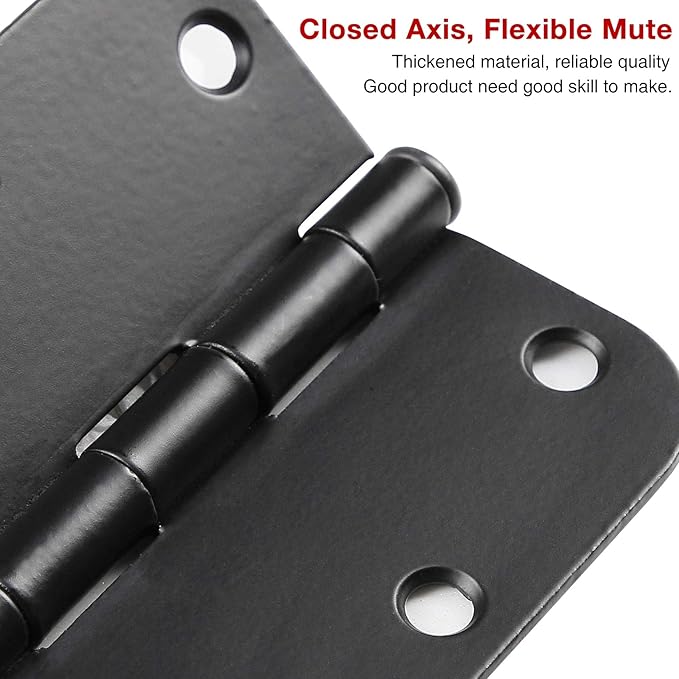 18 Pack Matte Black Interior Door Hinges Round 3.5" x 3.5 Inch 5/8" Radius Heavy-Duty Mat Hinge for Doors