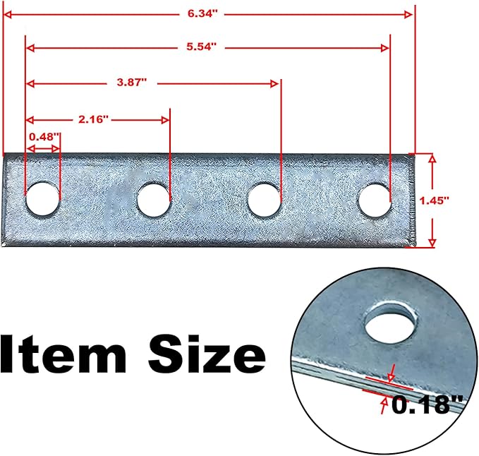 4 Hole Flat Plate Rectangular Connector Fitting Bracket Braces Fit for 1/2" Bolt in 1-5/8" Strut Channel, 6 Pack