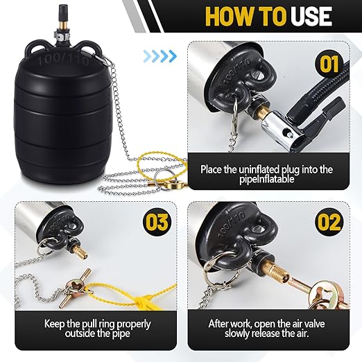 Nuanchu 2 Pieces 4 Inch Inflatable Pipe Ball Plug Pressure Test Rubber Black Plumbing Toilet Drain Test Plug