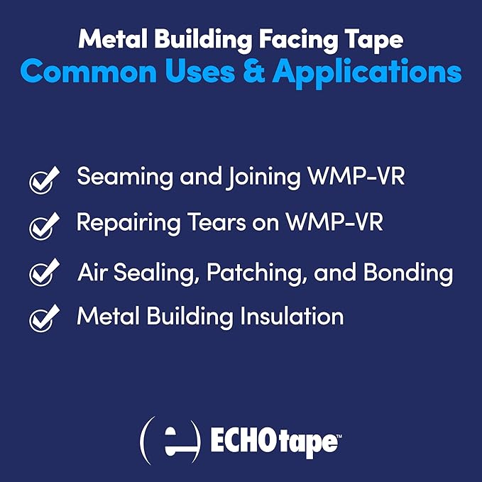 ECHOtape FS-G7731 | All Weather Lamtec WMP-VR Facing Tape | Metal Building Insulation Tape | Black Seam and Repair Tape | Cold Weather Acrylic Adhesive | Contractor Tape | 2.83 in x 50 yds