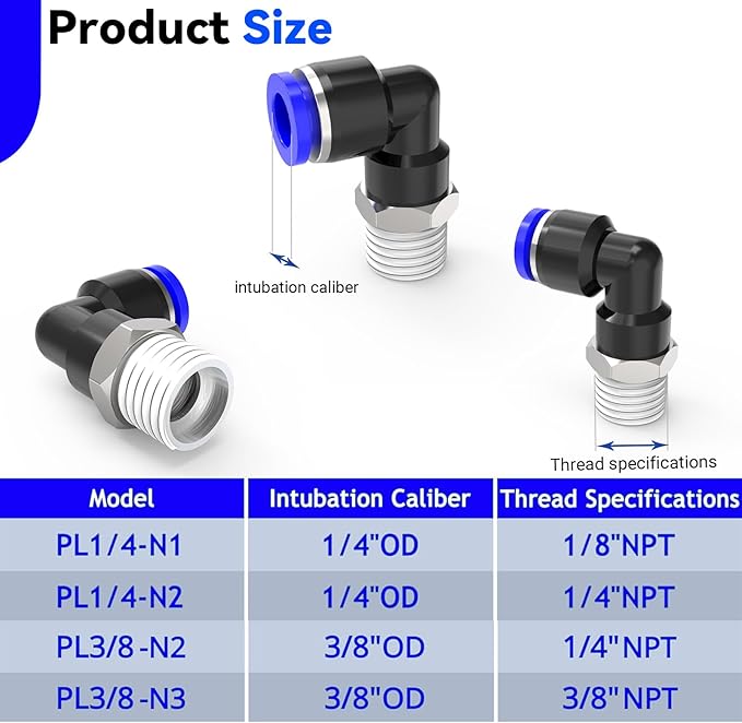 Nickel-plated Iron 1/4"Tube OD x 1/8"NPT 12Packs Quick Release Connectors Elbow and Straight Combination Thread Push to Connect Tube Fittings Kits