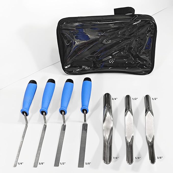 Fockety 7PCS Masonry Trowel Set, Stainless Steel Brick Trowel and Double End Corner Trowel Kit with Tool Bag for Tile Grouting Pointing Repair Construction