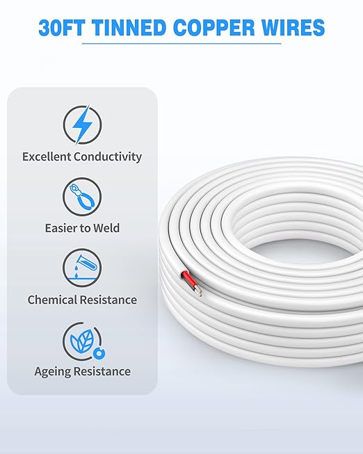 NAOVEO 16 Gauge Wire 2 Conductor Electrical Wire, 16 AWG Stranded PVC Tinned Copper Cable, Flexible/Low Voltage Automotive Wiring for LED Lamps, Marine, Speaker, Appliances (30FT)