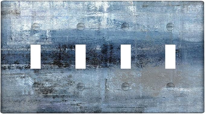 Blue Grey Light Switch Cover 4 Gang Toggle Decorative Wall Switch Plates Abstract Art Wallplates for Kitchen Outlets Cover Bedroom Decor