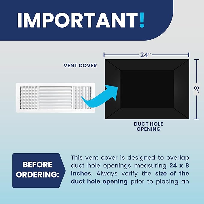 24x8 Inch (Duct Opening) Aluminum 3-Way Air Flow Vent – HVAC Vent Cover for Wall or Ceiling – Quiet HVAC Wall Register with Multi-Shutter Damper – Adjustable Curved Blade - Plastic Seal for Tight Fit