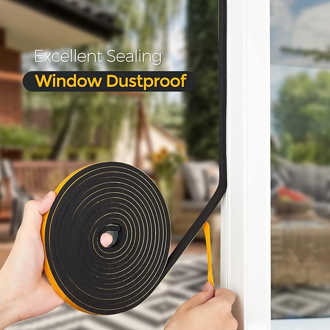 10 Feet Weather Stripping Door Seal, 4" Wide X 1/4" Thick Door Seal Strip High Density Foam Tape Adhesive Strip for Door Soundproofing,Window Insulation (4" x 1/16" x 10FT, Black)