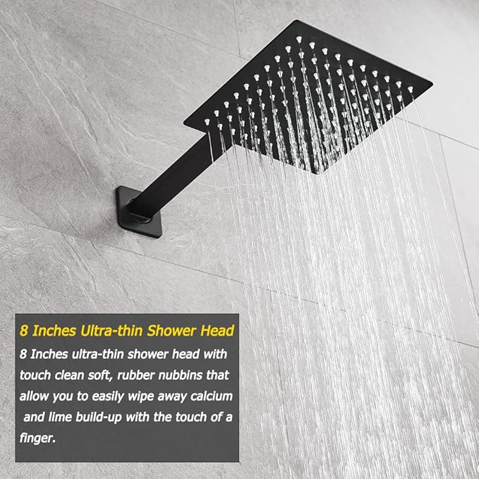 Matte Black Shower System Bathroom Luxury Rain Mixer Shower Combo Set Wall Mounted Rainfall Shower Head System Shower Faucet Rough-in Valve Body and Trim Kit