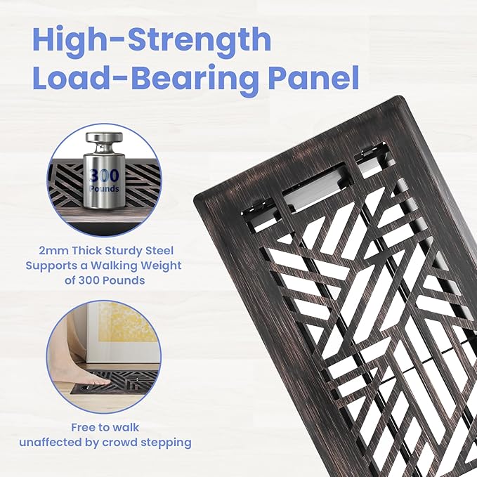 4x10 Inches Heavy Duty Walkable Floor Register Easy Adjust Air Supply Lever Floor Vents - Brooklyn Design - Vent Cover for Home Floor - Oil Rubbed Bronze