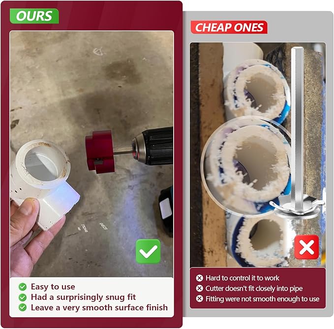 2 Inch PVC Pipe Reamer PPR200 Clean Ream Extreme with 3/8-Inch Hex Shaft, Meifrenship Plumbing Tool Head Aluminum, Pipe Reamer Tool for 2" SCH. 40 PVC, CPVC & ABS Fittings, PVC Fitting Saver