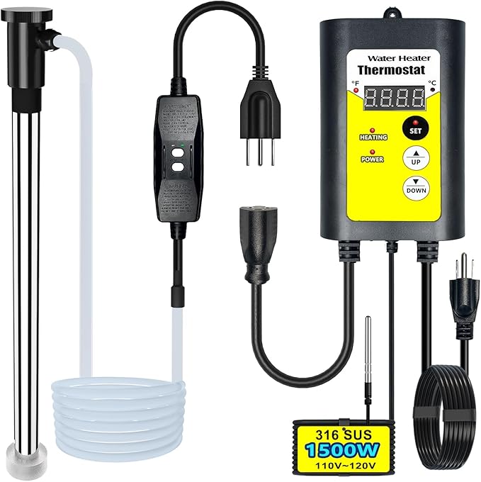 1500W Baptistry Heater for Baptisma Pool&Bathtub, Water Heaters for Hot Tub with Thermostat, 120V Extra Submersible Baptism Stock Tank/Inflatable Pool/Small Above Ground Pools Heaters