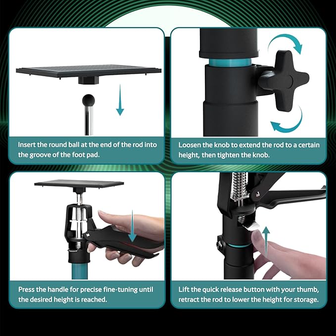 Adjustable Support Pole, Cabinet Jacks for Installing Cabinets, Telescoping Support Poles Range from 45.2'' to 114.2'' Third Hand Tool for Installation, 132 LB Capacity, 4 Packs