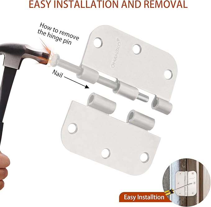24 Pack Door Hinges, 3.5 x 3.5 Inch White Hinges for Wood 5/8'' Radius Corners Interior Hinges, 3 1/2 Inch Door Hinges for Residential Doors