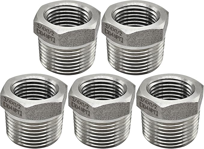 Beduan Stainless Steel Reducer Hex Bushing 3/4" Male NPT to 1/2" Female NPT Reducing Cast Pipe Adapter Fitting for Air Water Gas Fuel(Pack of 5)