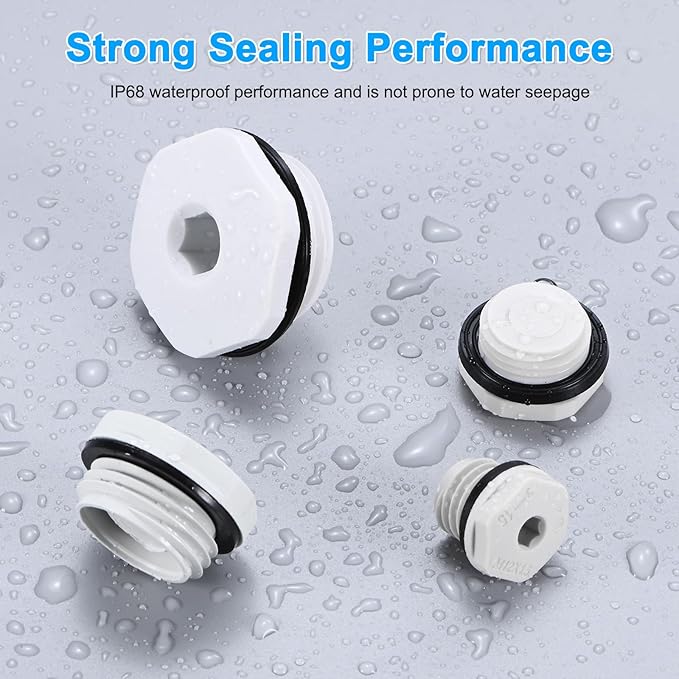 5-Pack Inner Hex Head Pipe Plug End Cap, M16x1.5mm Nylon Garden Hose Stopper Connector Plug with Sealing Ring for Terminating Pipe Ends [White]