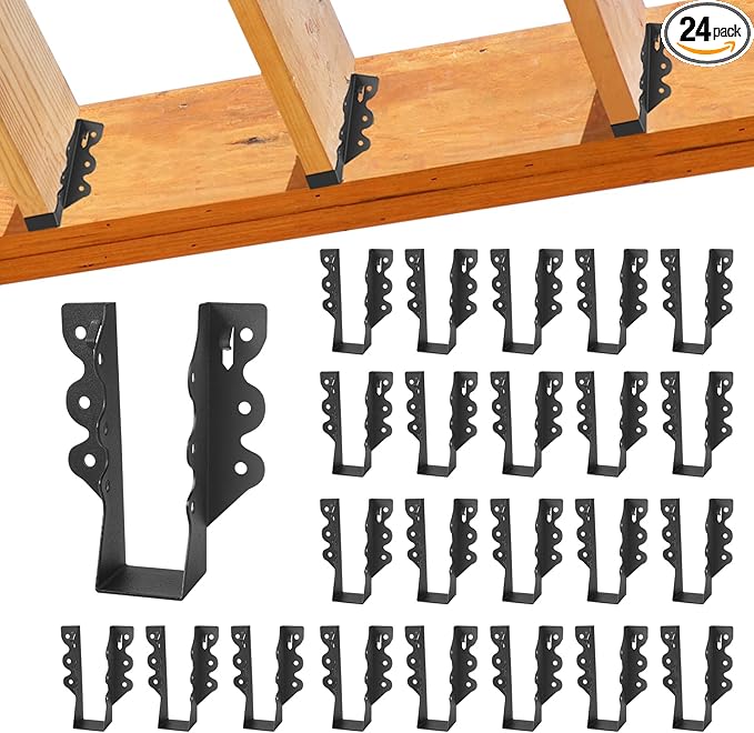 24 Pcs 2"x 6" Joist Hanger,Q235B Steel Face Mount Joist Hangers,Black Powder Coated Hurricane Ties for Rafter, Rafter Brackets for Floor, Deck and Ceiling Joists