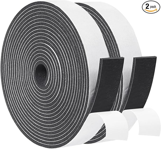Yotache Foam Strips Adhesive 2 Rolls 1" x1/8", Neoprene Weather Stripping High Density Foam Tape Seal for Doors and Windows Insulation, Total 33 Feet Long (2 X 16.5 Ft Each)
