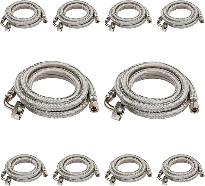 (10 Pack) Seelink 4FT Dishwasher Hose, 3/8" Comp x 3/4” FHT Stainless Steel Water Supply Line with 90 Degree FGH Elbow