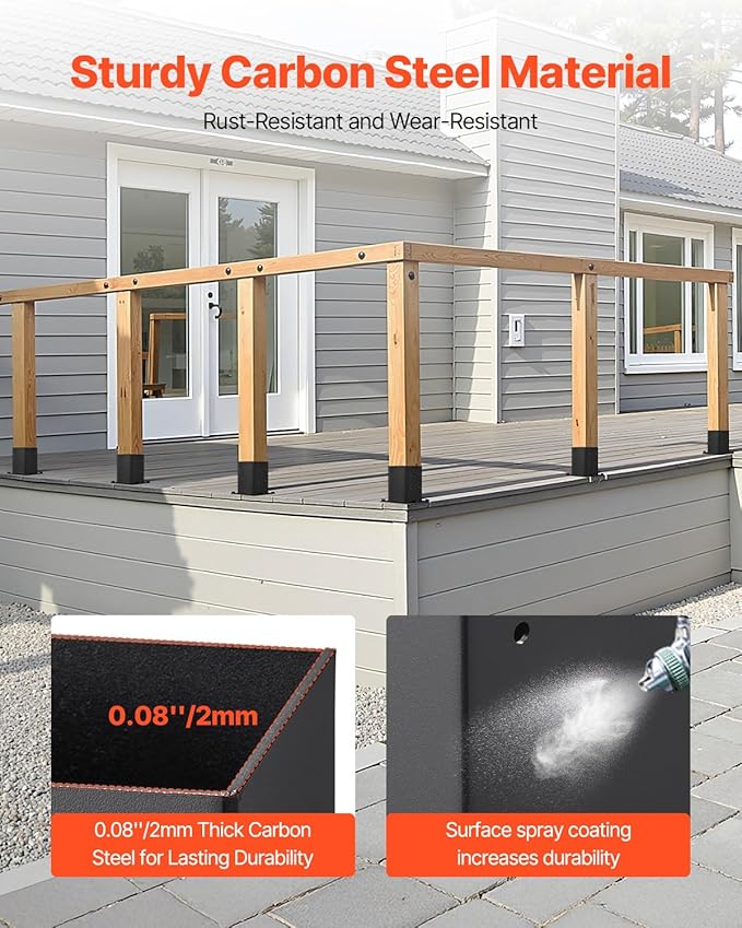 VEVOR 6x6 Post Base 4 Pcs, Inner Size 5.6x5.6 inch / 142x142 mm Post Brackets, Heavy Duty Carbon Steel Decking Posts, Wood Posts Brackets for Pavilion Deck Railing Support Deck Base Plate, Black