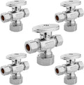 5-PCs HeSun Dual Compression Outlet Angle Stop Valve, 1/2" Nominal (5/8"OD) x 3/8" OD x 3/8" OD Compression, 1/4-Turn Shut Off Valve for Bathroom, PEX Chrome Plated Brass(VALVE123-5)
