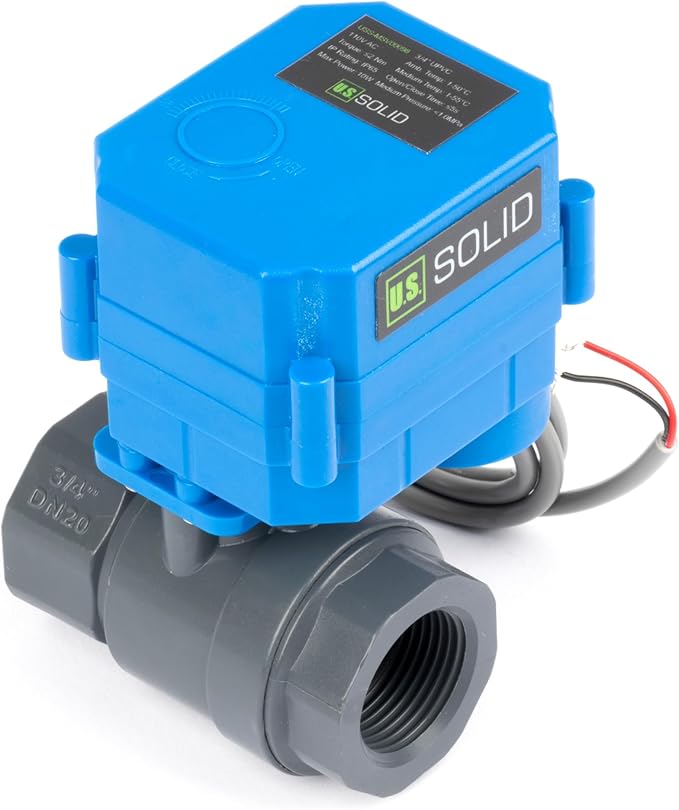 U.S. Solid 3/4 inch UPVC Motorized Ball Valve - AC 85V-265V Plastic Electrical Ball Valve with Full Port, 2 Wire Auto Return, Normally Closed