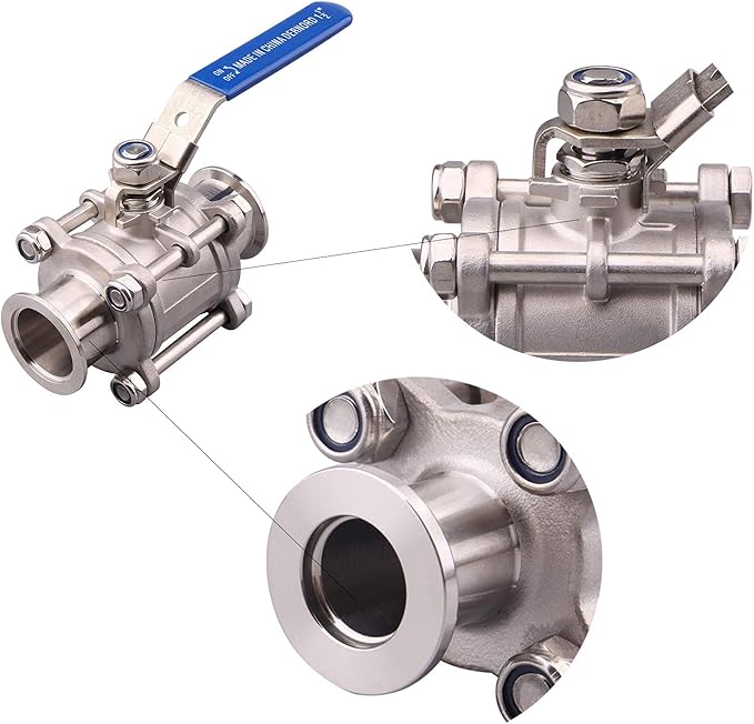 SHERICH Vacuum KF50 Ball Valve 304 Stainless Steel Clamp High Vacuum Fast Ball Valve Blue Handle With Locking Device (KF50)