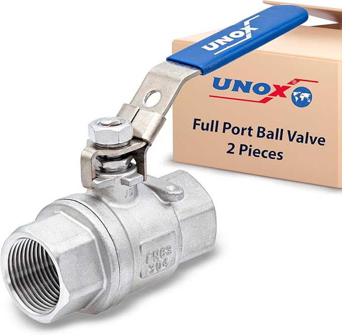 UNOX 2" NPT Full Port Ball Valve Two-Piece Body Design, Female Stainless Steel AISI304 Heavy Duty for Water Oil Gas Valve - 1000WOG Steam Ball Valve with Blue Locking Handles
