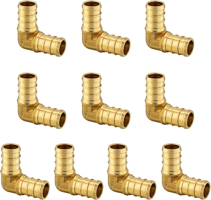 10 Pieces EFIELD Pex Brass Fittings 1/2 Inch Elbow, Barb Crimp Fittings, ASTM F1807,(PEX1807052)