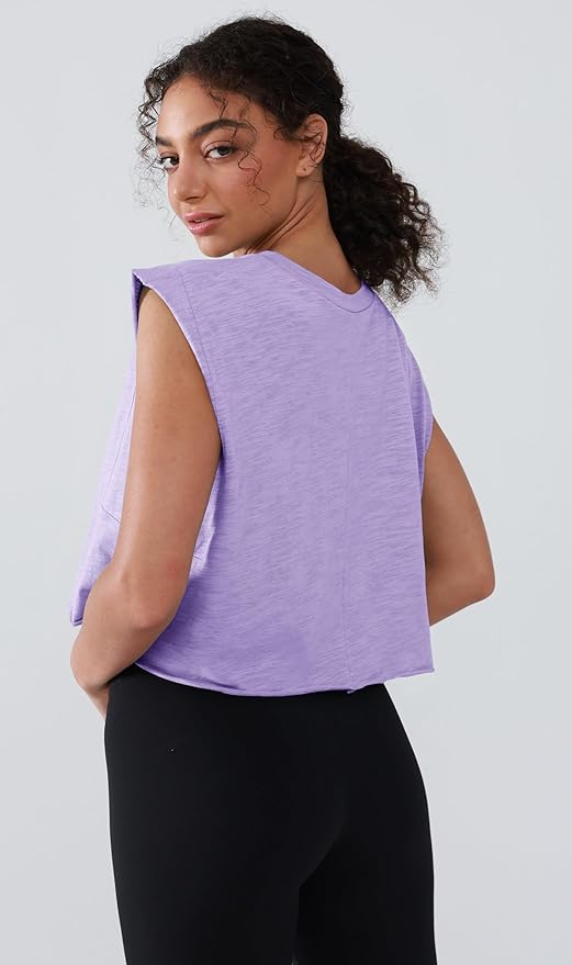 Women’s 100% Cotton Cropped Workout Tank Tops Soft Breathable Loose Fit Muscle Tank for Gym Yoga Running