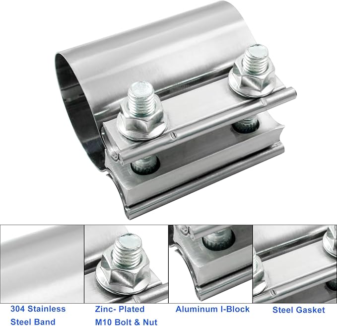 2'' Heavy Duty Stainless Steel Exhaust Pipe Seal Band Clamp, Repair Clamp Sleeve Coupler for Emergency Pipe Repair, Pack of 1