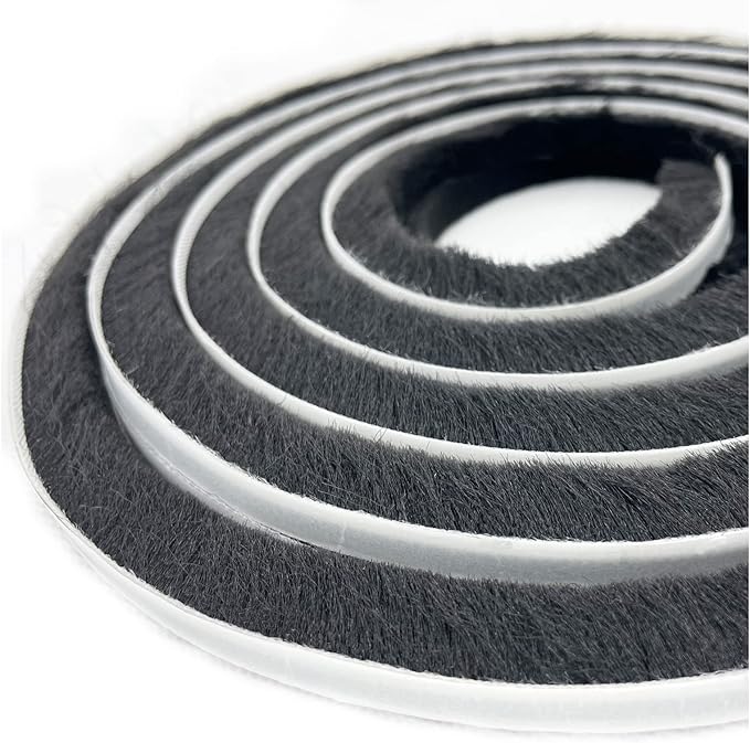 Brush Weather Stripping Window Insulation Sealer for Winter, Self Adhesive Weatherstripping for Doors (16ft x11/32 Backing x 9/16 Brush inch, Black)