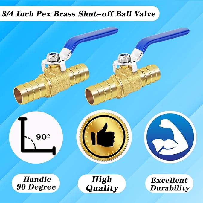 Brass Hose Barb Ball Valve Kit-2pcs 3/4'' Heater Hose Shut Off Valve with Stainless Steel Clamps-High Temperature Resistance Shut off PEX Ball Valve for Water, Oil, Gas, Fuel line Fittings