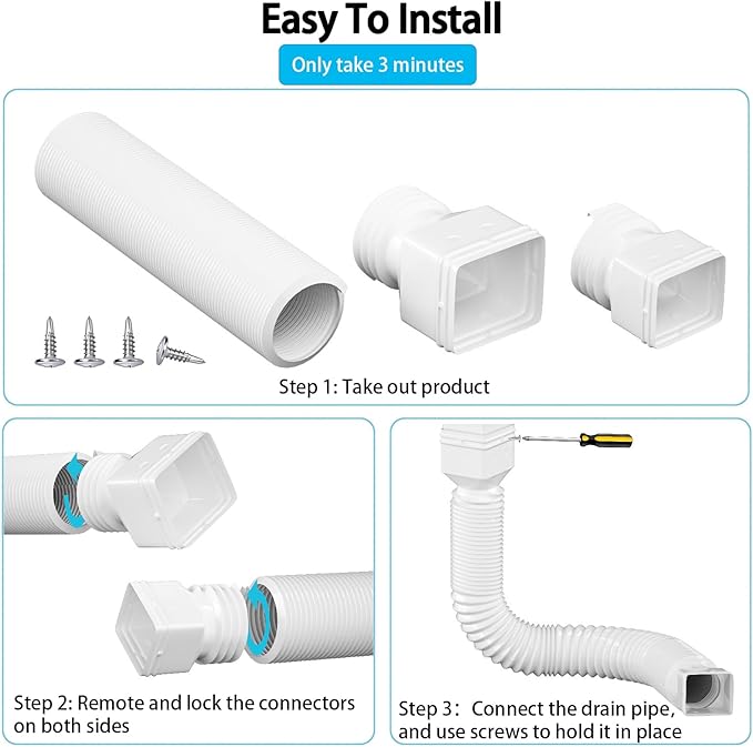 2 Pack Rain Gutter Downspout Extensions,Drain Downspout Extender Diverter, Flexible Downspout Extensions Can Extendable from 21 to 60 Inches (White)