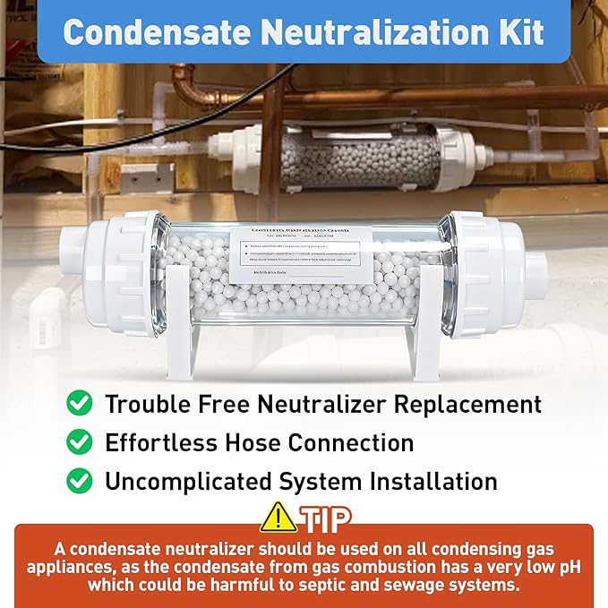 Condensate Neutralizer Kit, Compatible with Rinnai Tankless Water Heater, Replacement for Model 804000074 - Acidic Condensate Neutralizer Prevents Pipe Corrosion & Damage